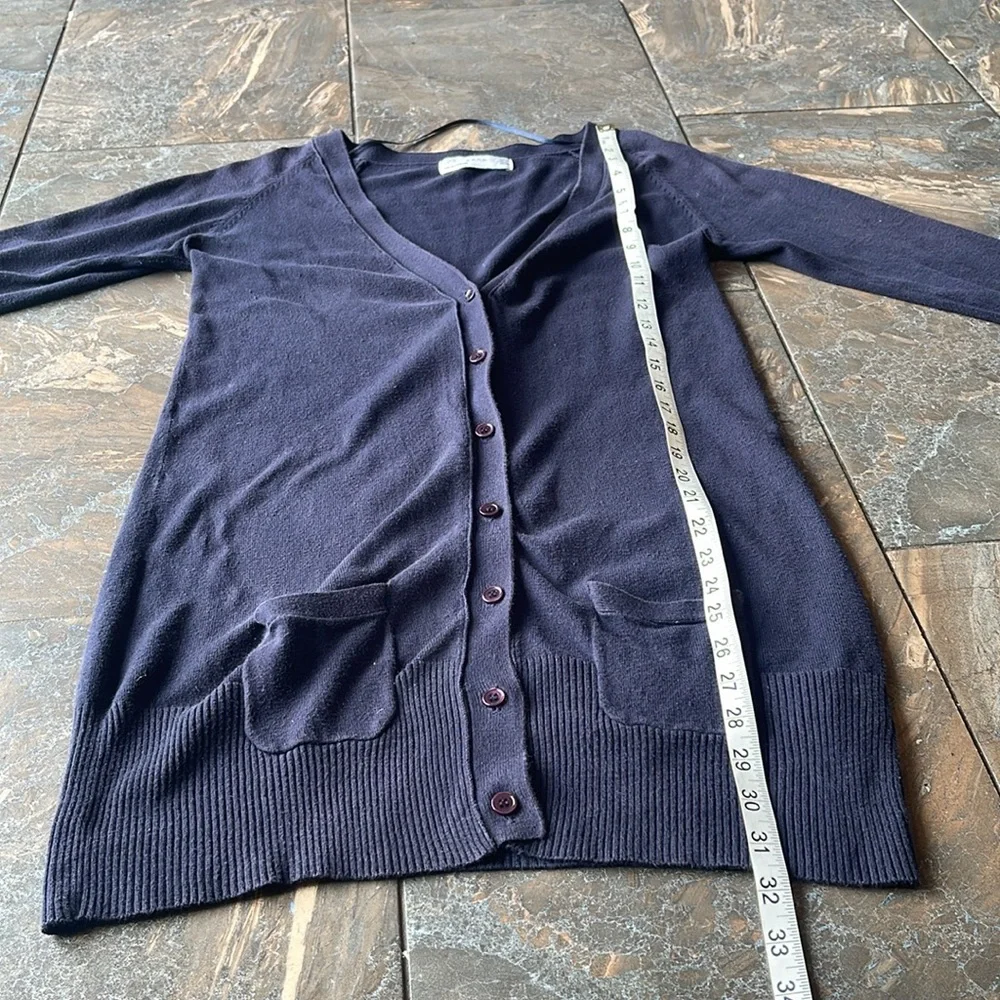 ZARA Long fine knit Navy Blue Button-Up Cardigan Size L